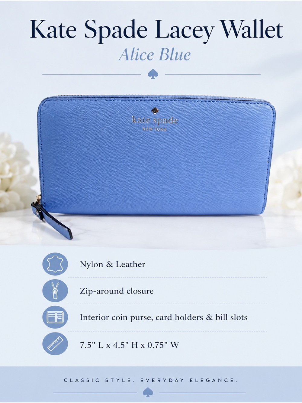 🩵kate spade Lacey Zip-Around Wallet in Alice Blue